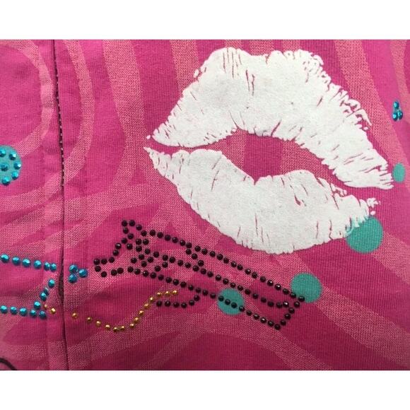 Crystal Rock Christian Audigier Hoodie Organic Cotton Rhinestone Fuscia L A115 - Picture 7 of 8
